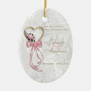 Romantic Rose, Gold Heart & Pink Ribbon Ceramic Tree Decoration