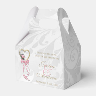 Romantic Rose, Gold Heart & Pink Ribbon Favour Box