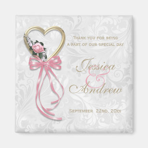 Romantic Rose, Gold Heart & Pink Ribbon Magnet