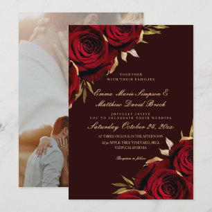 Romantic Rose Gold & Marsala Floral Wedding Invitation