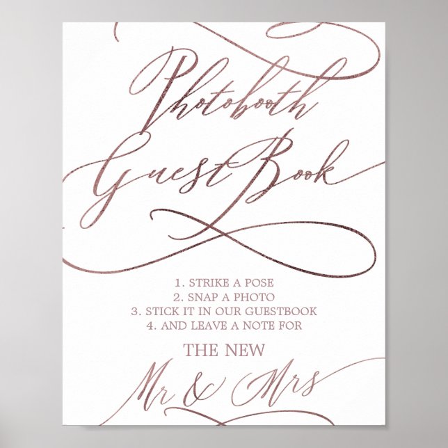 Romantic Rose Gold Photobooth Guest Book Sign (Front)