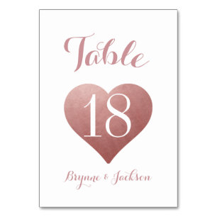 Romantic Rose Gold Pink Heart Wedding Table Number