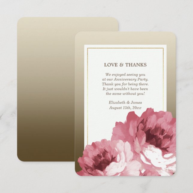 Romantic Rose Gold Thank You Anniversary Cards (Front/Back)