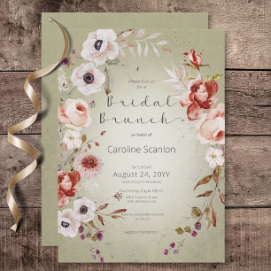 Romantic Rose Green Floral Bridal Brunch Invitation