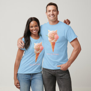 Romantic Rose: Miss Meow Pink Ice Cream Cone Art T-Shirt