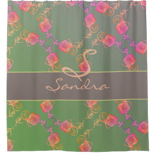 Romantic Rose Monogram Shower Curtain