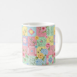 Romantic Rose Patchwork Pattern Coffee Mug