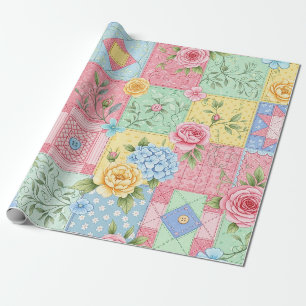 Romantic Rose Patchwork Pattern Wrapping Paper