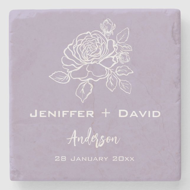 Romantic Rose Personalised Wedding/ Bridal Shower  Stone Coaster (Front)