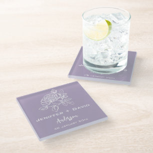 Romantic Rose Personalized Wedding/ Bridal Shower Glass Coaster