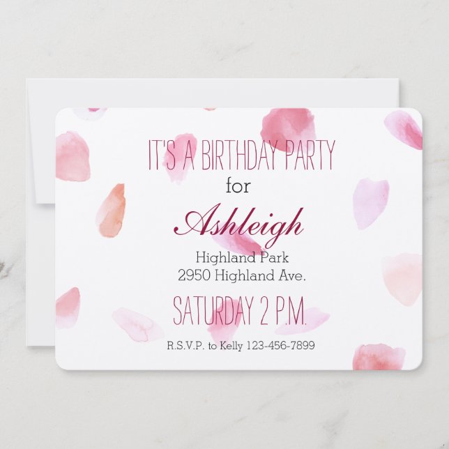 Romantic Rose Petals birthday Invitation (Front)