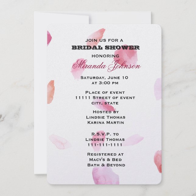 Romantic Rose Petals Bridal Shower Invitation (Front)