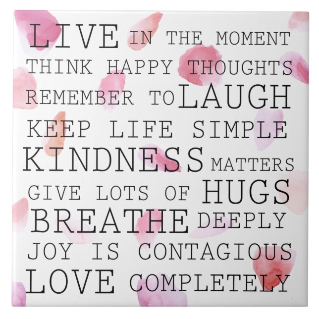 Romantic Rose Petals inspirational words Tile (Front)