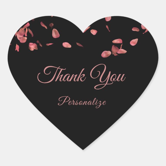 Romantic Rose Petals Thank You Personalise Heart Sticker (Front)