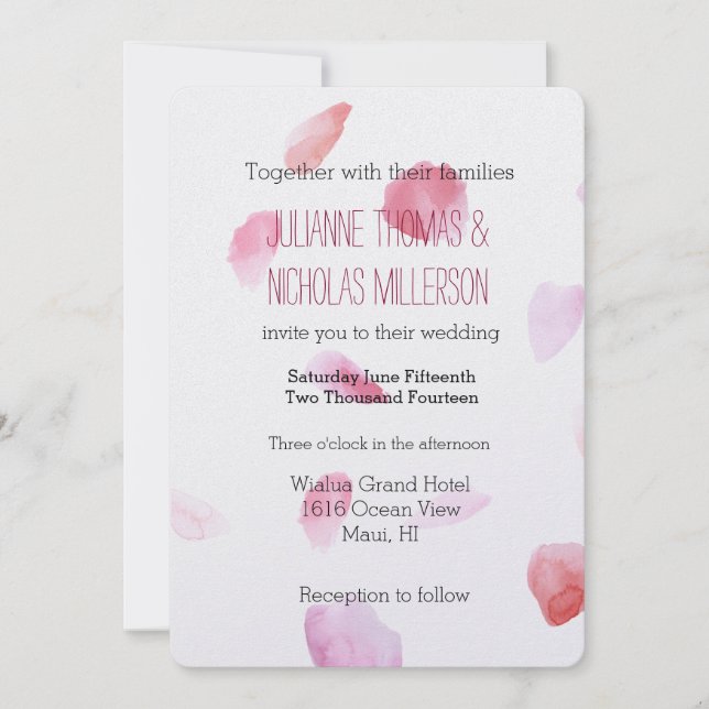 Romantic Rose Petals Wedding Invitation (Front)