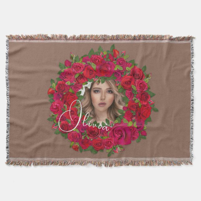 Romantic Rose Photo Frame For Lover Throw Blanket (Front)