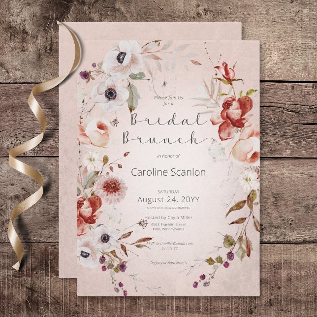 Romantic Rose Pink Floral Bridal Brunch Invitation (Romantic Rose Pink Floral Bridal Brunch Invitation)