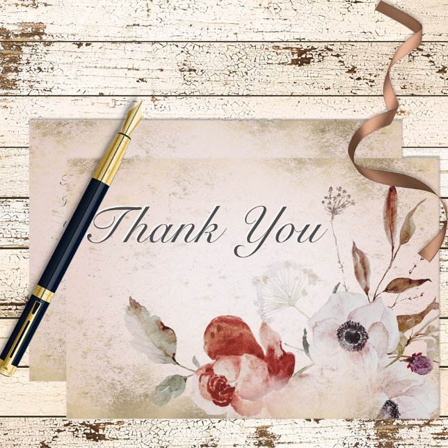 Romantic Rose Pink Floral Gold Wedding Thank You Card (Creator Uploaded)
