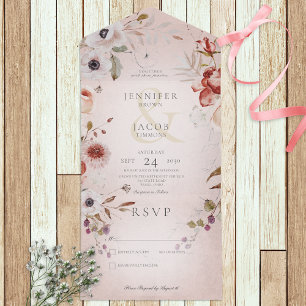 Romantic Rose Pink Floral No Dinner All In One Invitation