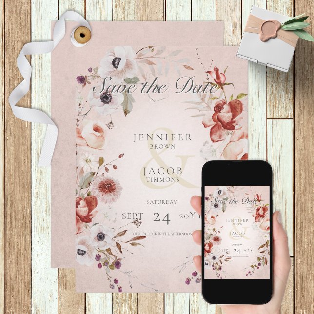 Romantic Rose Pink Floral Wedding Save The Date (Creator Uploaded)