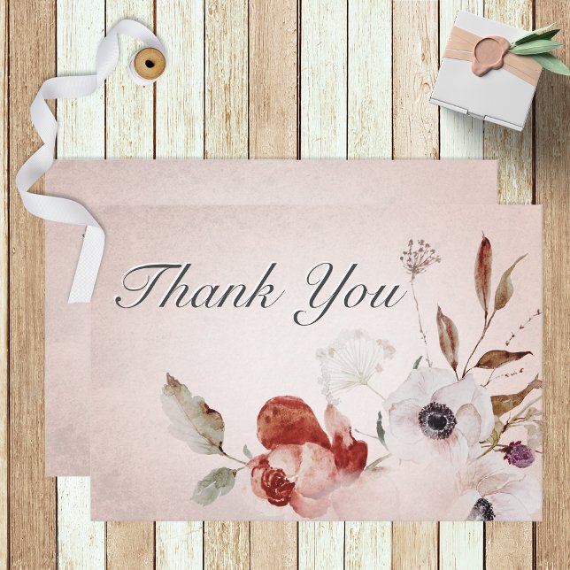 Romantic Rose Pink Floral Wedding Thank You Card (Creator Uploaded)