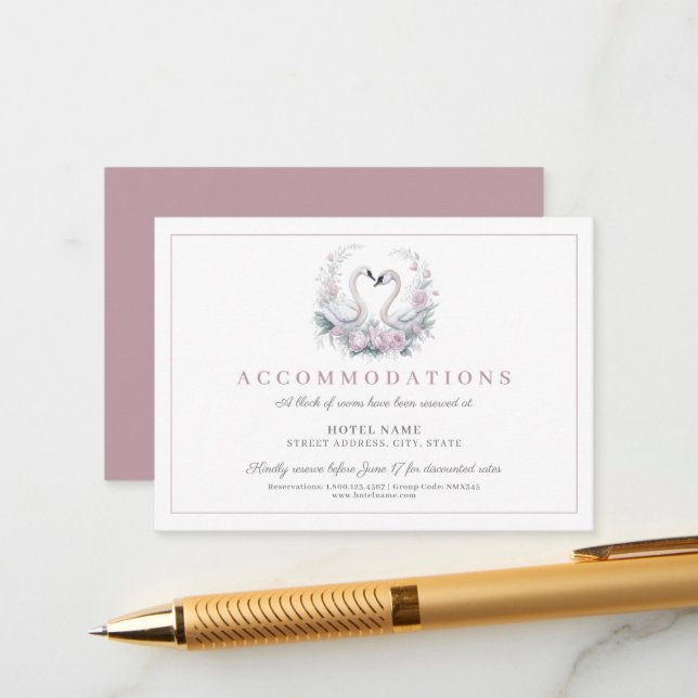 Romantic Rose Swan Couple Wedding  Enclosure Card (Front/Back In Situ)