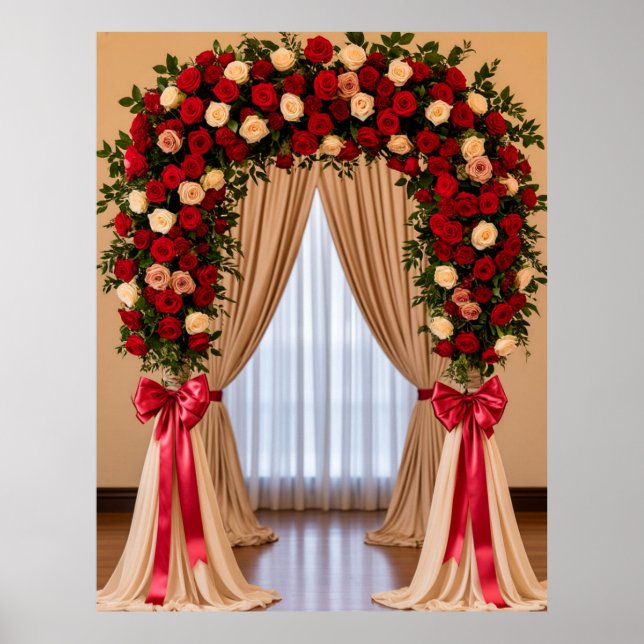 Romantic Rose Wedding Arch With Satin Bows 🌹 Poster (Front)