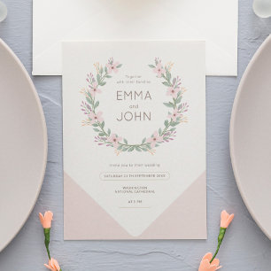 Romantic rose wedding crown of wild flowers invitation