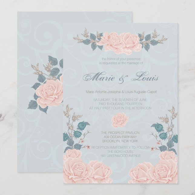 Romantic Rose Wedding Invitations (Front/Back)