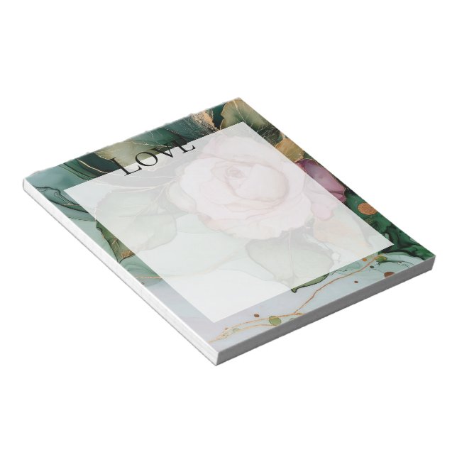 Romantic Rose White Pink Gold Floral Love  Notepad (Angled)