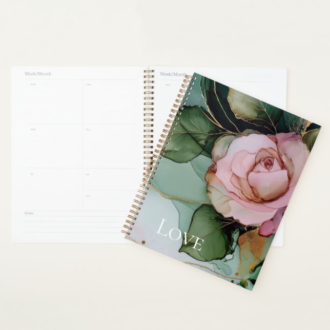 Romantic Rose White Pink Gold Floral Love  Planner (Display)