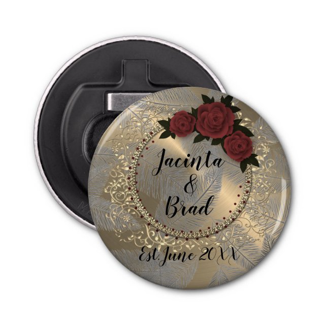 Romantic Rose Wreath Feather Wedding    Bottle Opener (Front)