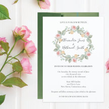 Romantic Rose Wreath Summer Wedding Invitation