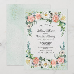 Romantic Rose Wreath Watercolor Bridal Shower Invitation