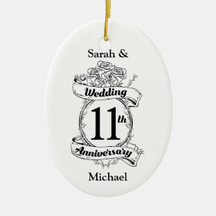 Romantic Roses 11TH eleventh wedding anniversary Ceramic Tree Decoration