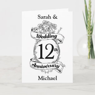 Romantic Roses 12TH twelfth wedding anniversary Card