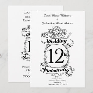 Romantic Roses 12TH twelfth wedding anniversary Invitation