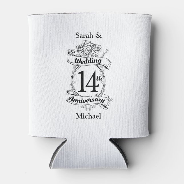 Romantic Roses 14TH fourteenth wedding anniversary Can Cooler (Front)