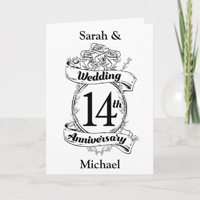 Romantic Roses 14TH fourteenth wedding anniversary Card (Front)