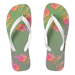 Romantic Roses and Plum Moss Pair of Flip Flops