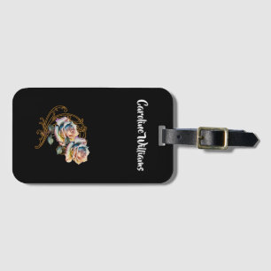 Romantic roses and swirls with editable name luggage tag