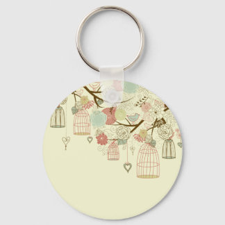 Romantic Roses, birds, birdcages, Floral Vintage Key Ring