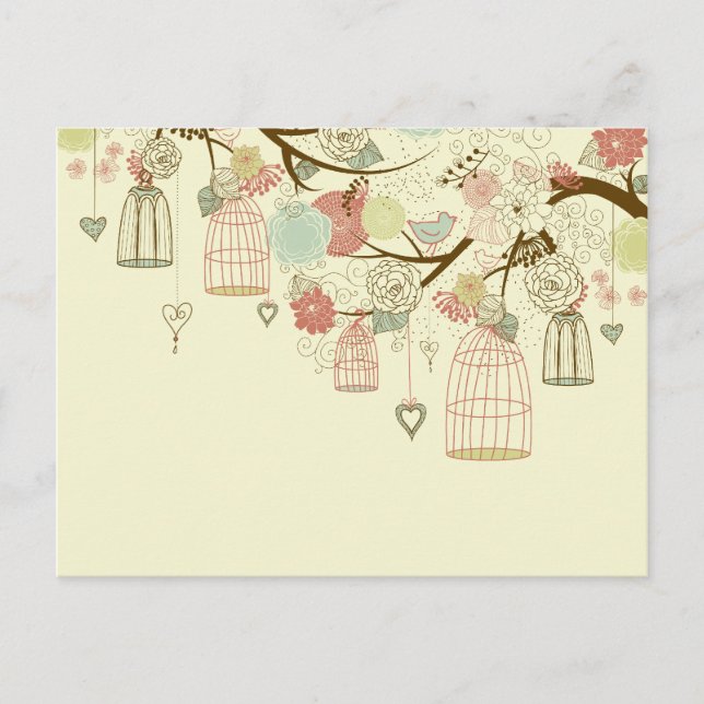 Romantic Roses, birds, birdcages, Floral Vintage Postcard (Front)