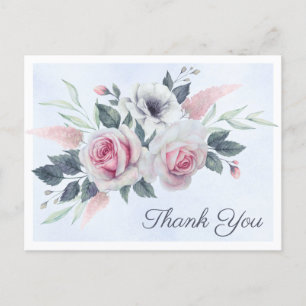 Romantic Roses Blue Watercolor Thank You Postcard
