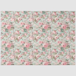 Romantic Roses Blush Pink on Mint Decoupage Tissue Paper