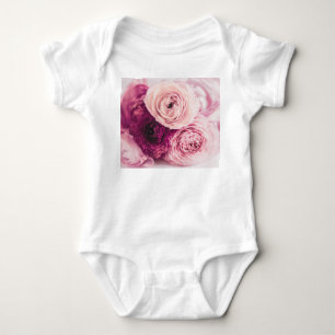 Romantic roses bouquet: vintage branding. baby bodysuit