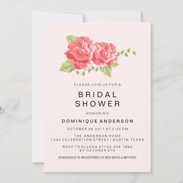 Romantic Roses Bridal Shower Invitation (Front)