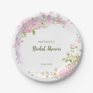Romantic Roses Chic Floral Bridal Shower Paper Plate