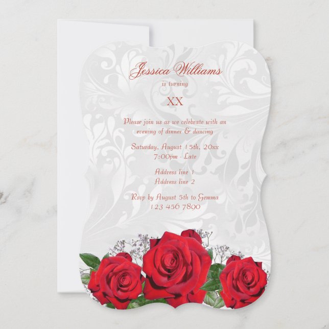 Romantic Roses & Damask Birthday Party Invitation (Front)