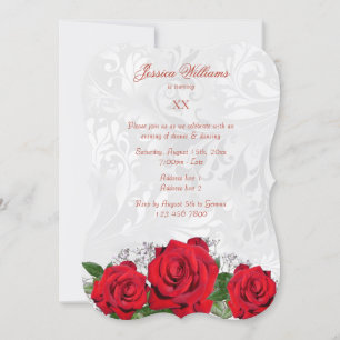Romantic Roses & Damask Birthday Party Invitation